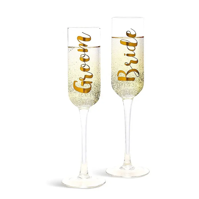 Şampanya düğün flüt altın cam damat gelin özel kazınmış kristal şampanya bardakları flüt düğün İçin