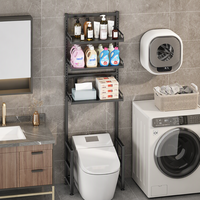 Étagère de rangement multifonctionnelle en métal noir mat à base stable, gain de place, pour accessoires de salle de bain et buanderie