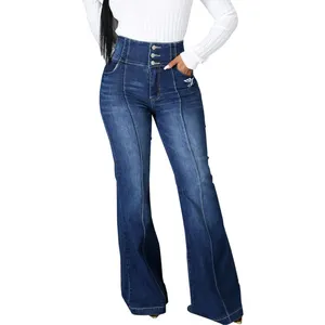 SMO פלוס-זי בגדי נשים ג'ינס מתלקחים אופנה חדשה אופנה חדשה מכנסי ג'ינס תחתון פעמון מכנסי ג'ינס ספנדקס