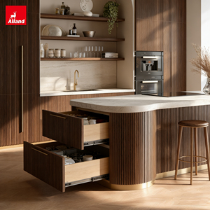 Allandgroup - Gabinetes de Cocina Contemporáneos de Madera Natural con Listones, Fabricados en Madera de Nogal Americano, con un Mueble de Cocina <span class=keywords><strong>Muy</strong></span> Alto - Product Image 5