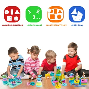 Montessori-bloques de construcción educativos para niños, columna de clasificación, rompecabezas, juguetes de madera