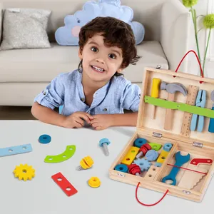 Boîte à outils en bois pour enfants, jouets pour enfants en bas âge, faux toupie, jeu préscolaire