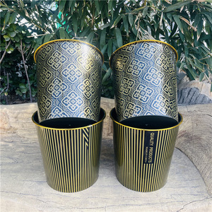 Black And Gold Trim <b>Plastic</b> Waste <b>Bins</b> Cylindrical Indoor Decorative Trash Cans For Home <b>Kitchen</b> Bathroom Use - Product Image 4