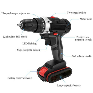Perceuse à percussion sans fil 21V à vitesse variable, batterie au lithium haute puissance, perceuse à main durable OEM - Product Image 4