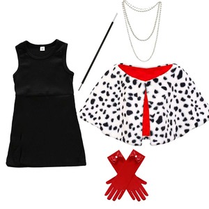 Disfraz de <span class=keywords><strong>Cruella</strong></span> para Niña, Fiesta de Halloween, Capa con Estampado de Lunares, Guantes, Conjunto Completo, DISN-001 - Product Image 1
