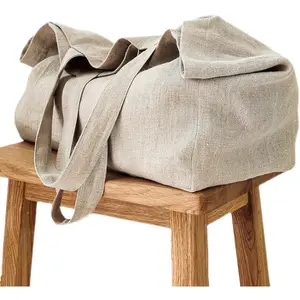 Logotipo impresso personalizado Ins Fashion Plain Beach Linen Tote Bag Sacola de algodão natural para compras de mercearia
