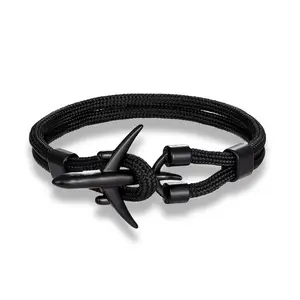 Fashion Nylon Airplane Rope Bracelet Jewelry Navy Nautical Rope Airplane Charm Bracelets Anniversary Gift For Couple