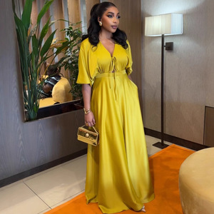 SH6520 <span class=keywords><strong>Abiti</strong></span> Estivi Trendy da Donna, Casual e Sexy con Scollo a V e Lacci, <span class=keywords><strong>Mezza</strong></span> <span class=keywords><strong>Manica</strong></span>, Tinta Unita, Vestiti <span class=keywords><strong>Lunghi</strong></span> da Donna, Abito Maxi - Product Image 2