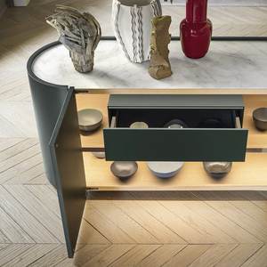 <span class=keywords><strong>Cassettiera</strong></span> Arrotondata Personalizzata in Laccato Opaco, Laccato Lucido o Legno, Credenza Indipendente con Base in Metallo e Piano in Quarzo - Product Image 2