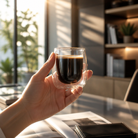 Gobelet en verre à double paroi isolé de 400 ml, transparent, en borosilicate de haute qualité, pour expresso, café glacé, thé, tasses à boisson quotidienne