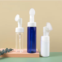 Nuevo 100ml 150ml 200ml azul blanco claro bomba de espuma cosmética botella de plástico para mascotas con cepillo de silicona para embalaje de limpiador Facial