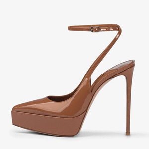 Sandales à plateforme épaisse en cuir verni pour femme, grande taille 45, coupe large, talons hauts fins, avec lanières de cheville, chaussures d'été à talon découpé - Product Image 2