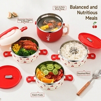 Boîte à lunch empilable en acier inoxydable 304 personnalisable en usine, conteneur alimentaire à étages hermétique, boîte bento motif cerise