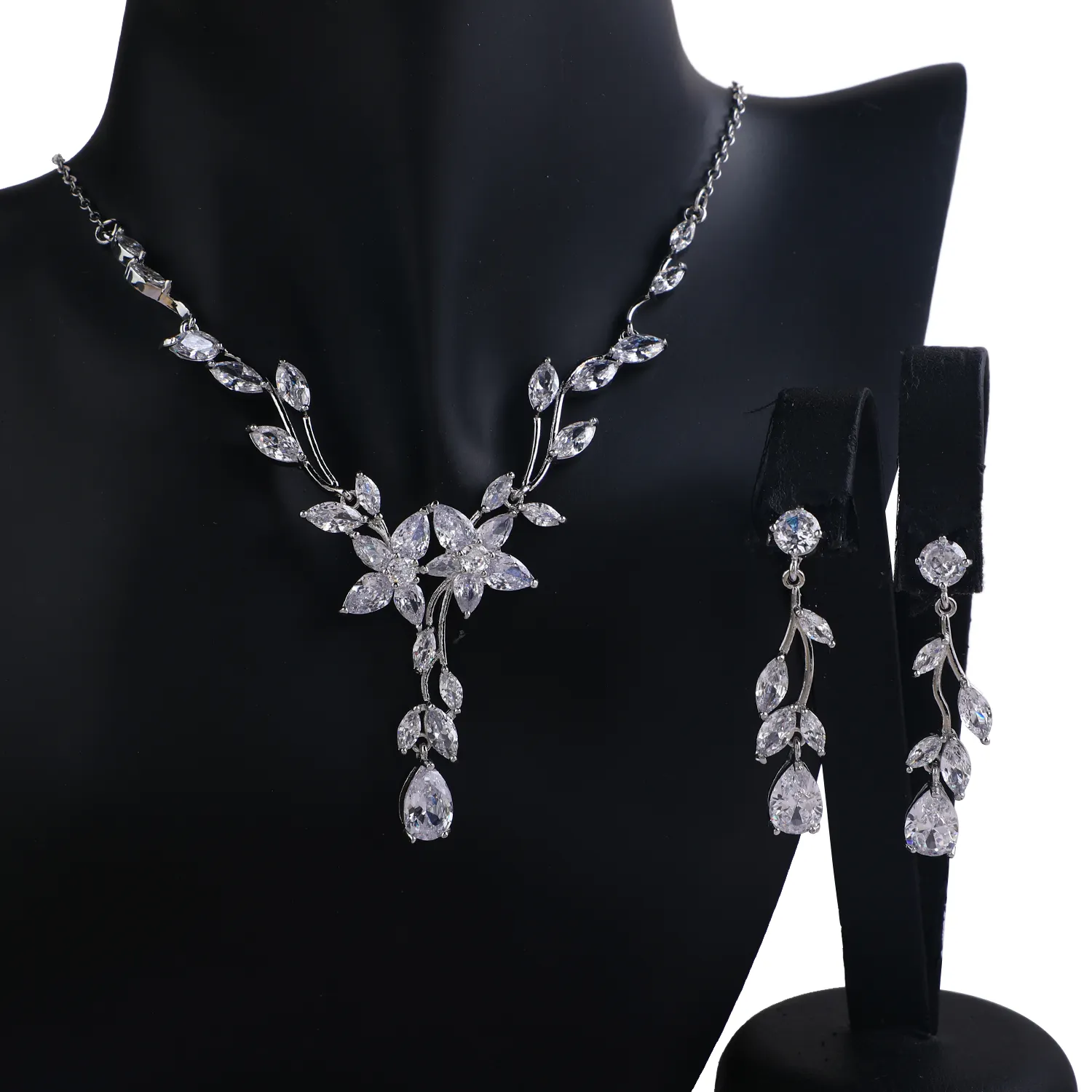 Wholesale High Quality Dubai Bridal Necklace Sets Luxury American Diamond Zirconia Wedding Jewelry Sets