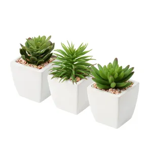 White square small home office table decor artificial cactus flower pot ceramic smart pots & planters