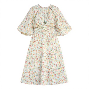 Vestito Estivo Coordinato Mamma e Figlia con Maniche a Sbuffo, Stampa Boho Elegante, Vita Annodata Frontale, Stile Finto Incrociato, Linea ad A, Modello Modesto - Product Image 2