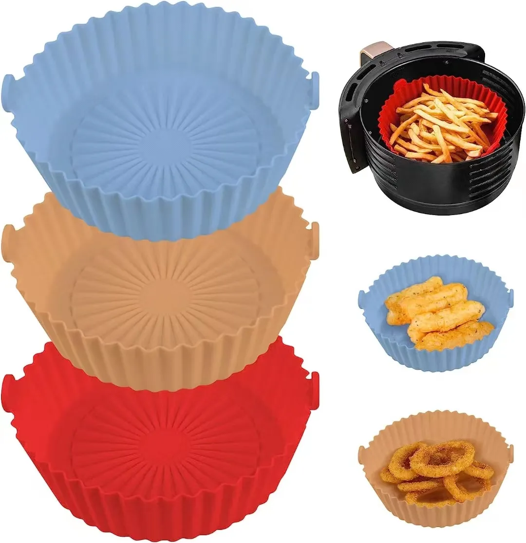 Hand Wash Easy Colorful Baking Tray Basket Liner For Oven Air Fryer Reusable Air Fryer Silicone Pot 6.7 Inch