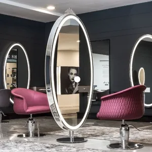 Set Furnitur Salon Kecantikan, Stasiun Cermin Tata Rambut, Lemari Cermin Rias, Stasiun Cermin Kosmetik Salon Kecantikan dengan Led