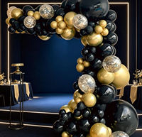 Kit d'arche de guirlande de ballons de luxe noir et or, ballons gonflables en latex pour événements professionnels et décorations de fête de bachelier