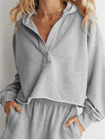 Sweat-shirt à capuche léger et oversize pour femme, col en V, coupe courte, manches longues, couleur unie, tendance printemps-automne, taille XS, personnalisable