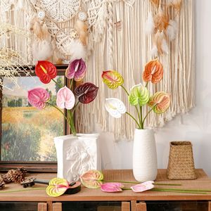 CallaFloral Anthurium Artificial <b>Flower</b> <b>Single</b> Branch PVC Glossy Cloth Indoor Home Decoration - Product Image 1