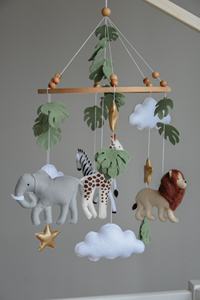 Cadeau de baby shower nouveau-né personnalisé fait à la main Afrique <span class=keywords><strong>jungle</strong></span> animaux neutres logo personnalisé feutre boho safari berceau bébé <span class=keywords><strong>mobile</strong></span> - Product Image 4