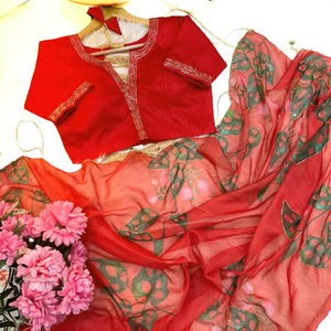 Sari Tradicional de Diseño para Fiesta, Hecho a Mano, Largo hasta el Suelo, Blusa con Estampado Digital, Secado Rápido, Corte Regular para Toda Ocasión - Product Image 3