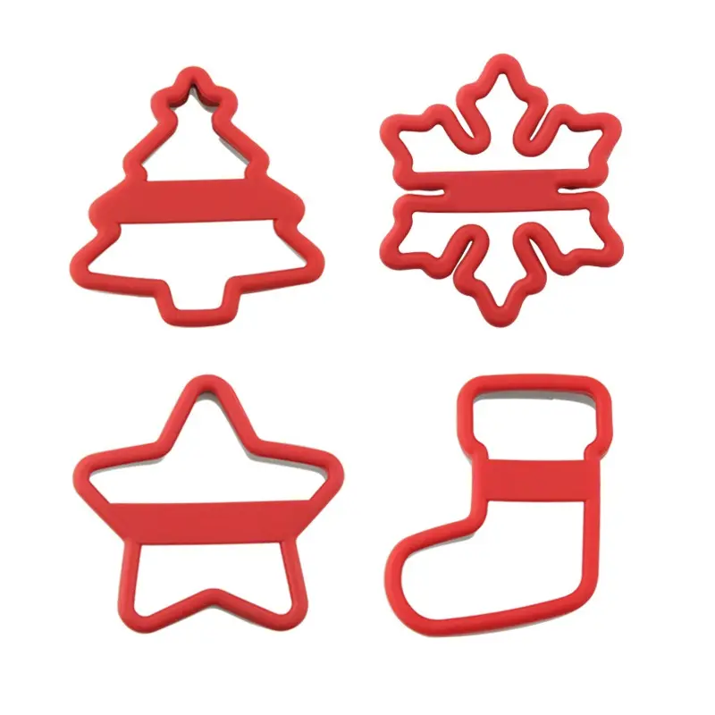 Ensembles de moules à biscuits en acier inoxydable flocon de neige de Noël étoile arbre chaussettes Cutter pour les vacances bricolage outils de cuisson avec bord en silicone