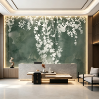 Papier peint floral vert personnalisé, nouveau style chinois, fond mural, texture aquarelle, salon, hôtel, appartement