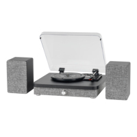 Tourne-disque noir avec haut-parleurs externes, lecteur de vinyle 3 vitesses, système musical rétro, vente en gros d'usine OEM ODM