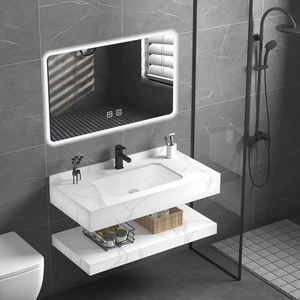 Salle de bain moderne flottant personnalisé <span class=keywords><strong>dalle</strong></span> de roche lavabo sans couture avec miroir <span class=keywords><strong>LED</strong></span> - Product Image 1