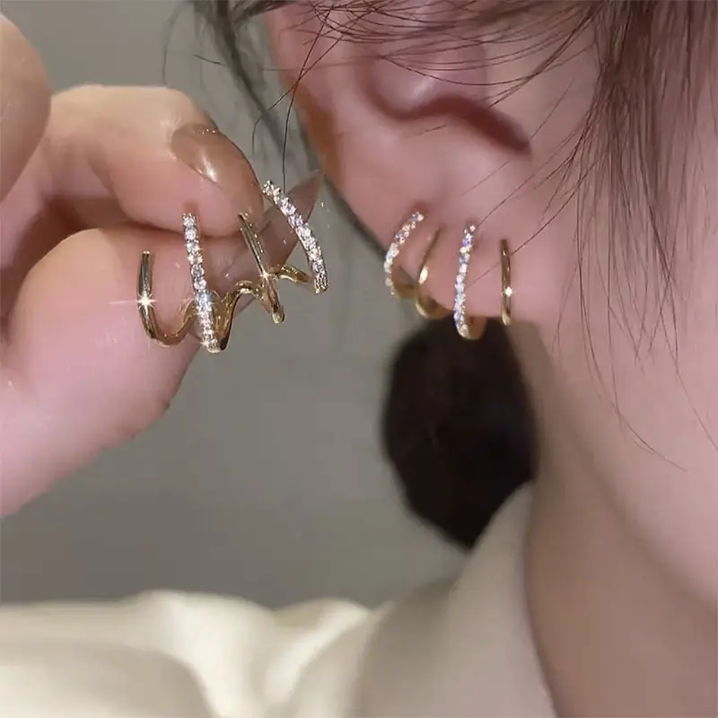New Design Four Claw Ear Cuffs Hoop Earrings 2022 Shiny Zircon Ear Wrap Cuff Piercing Studs Earrings for Women Girls
