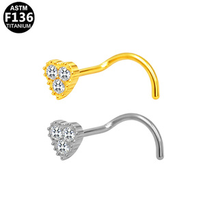 Piercing de <span class=keywords><strong>nez</strong></span> en titane Getta G23/ASTM-F136 en forme de S, micro-incrusté de zircon, cœur creux, fleur, plaqué or, pour cadeaux - Product Image 5