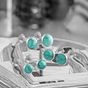 925 Sterling <b>Silver</b> Turquoise <b>Stud</b> <b>Earrings</b> Round Bezel <b>Set</b> Minimalist Everyday Wear Unisex Jewelry - Product Image 2