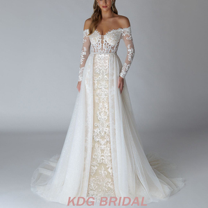 Kdg فساتين زفاف بوهو طويلة الأكمام أم العروس فساتين الزفاف الكنيسة الدانتيل فساتين الزفاف مع قطار للانفصال - Product Image 2