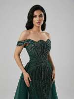 Nouvelle Robe de Soirée Longue en Tulle Brodée à la Main, Épaules Dénudées, pour Femme, Idéale pour Cérémonie, Fête ou Invitée de Mariage 2027