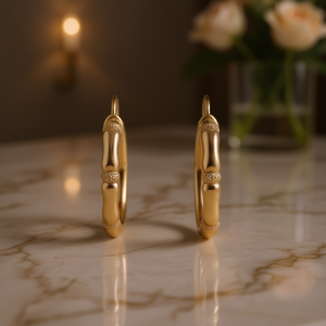 Orecchini a Cerchio in Bambù Dorato, Oro Massiccio 18K, Unisex, per Uso Quotidiano, Gioielli Raffinati - Product Image 2