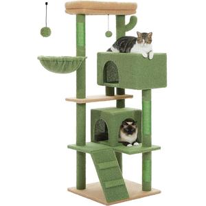 Torre para Gatos de 56.2 Pulgadas con Múltiples Niveles para Interiores, con Hamaca, Postes para Rascar y 2 Casas - Product Image 1