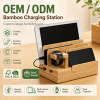 Station de charge pour téléphone en bambou pour plusieurs appareils, station de charge en bois avec support pour montre, organisateur de bureau pour téléphone et montre