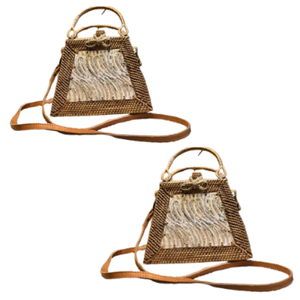 Bolso de ratán Ketak de herencia indonesia, forro con motivo de concha único tejido a mano y detalles de cuero para la elegancia diaria - Product Image 1