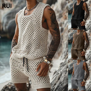 RUIQUWIN vente en gros d'ensemble de vêtements de sport sans manches pour l'été ensemble gilet et short en tricot respirant pour hommes survêtement court - Product Image 1