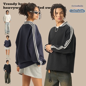 <span class=keywords><strong>Felpa</strong></span> con Cappuccio Personalizzata 100% Cotone 380g da Uomo, Autunno Primavera, a Righe, Vestibilità Ampia, Collo <span class=keywords><strong>Polo</strong></span>, Pullover - Product Image 4