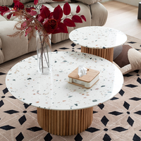 Wabi Sabi nordique dessus en marbre luxe moderne salon Table centrale canapé côté Table à thé ensemble en bois rond cannelé Table basse