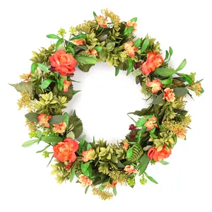 HuiCai BSCI & GRS Wholesale Artificial flower Wreath Handmade Home Front Door Garden Wall Wedding Rose Flower