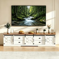 Meuble TV blanc de style farmhouse de 98 pouces avec design convertible 3-en-1 et portes coulissantes de type grange pour téléviseur de 100 pouces