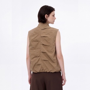 Women's <b>Utility</b> <b>Vest</b> With Zipper Stand Collar And Pockets Windproof Outer Wear Regular Length Solid Color Polyester - Product Image 3