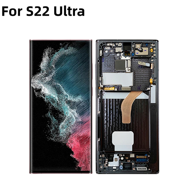OLED Mobile Phone LCDS with Frame for Samsung Galaxy S22 Ultra S9080 S908U Display Touch Screen Replacement Assembly