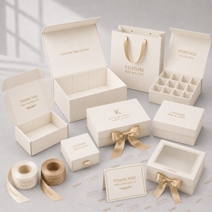 Caja de Regalo Rígida Beige Personalizada al por Mayor para Bebés Recién Nacidos, con Cinta, para Guardería, Baby Shower, Regalos, Boutique, Venta al por Menor - Product Image 4