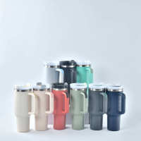 Gobelet isotherme à double paroi en acier inoxydable de 40 oz avec poignée et couvercle, sans BPA, logo personnalisé, plaqué or arc-en-ciel, LED de température