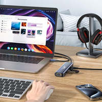 Hub USB C 6 in 1 untuk 2.1 4K 60Hz 1000Mbps RJ45 Gigabit Ethernet PD 100W Pengisian Daya Adaptor USB 3.0 Aluminium Docking Station Stok Tersedia